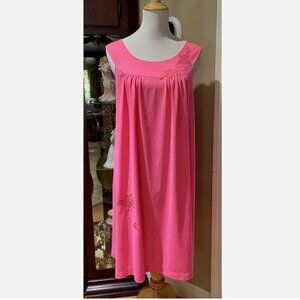 VTG 1950s Lorraine Lingerie Hot Pink Nylon Appliqué Negligee Nightgown Size M